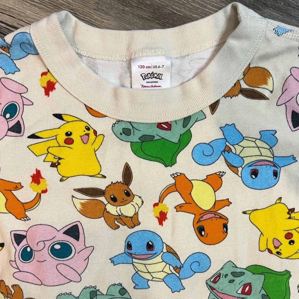 Rare‎ Hanna Andersson Pokémon Shirt Size 120 6-7 Pikachu Eevee All Over Print